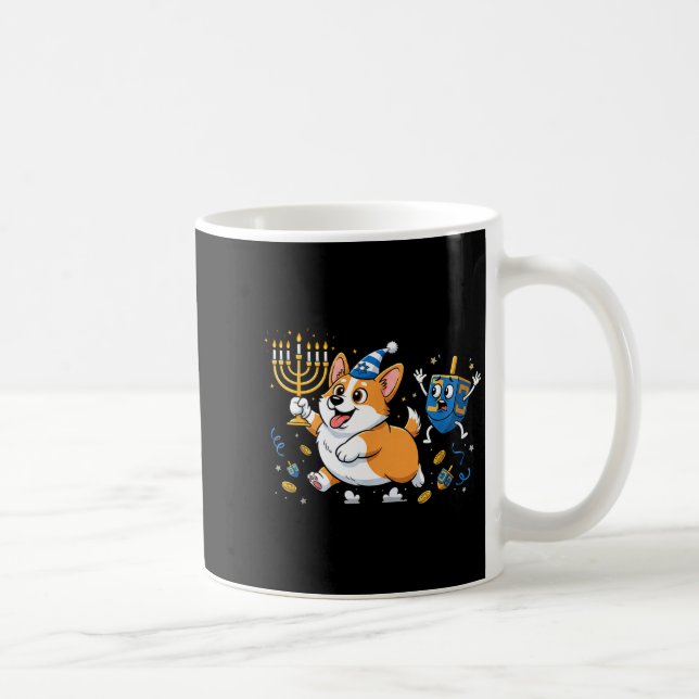 Funny Corgi Dreidel Menorah Hanukkah Kids Womens M Coffee Mug (Right)
