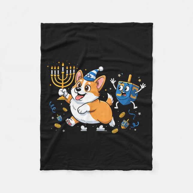 Funny Corgi Dreidel Menorah Hanukkah Kids Womens M Fleece Blanket (Front)