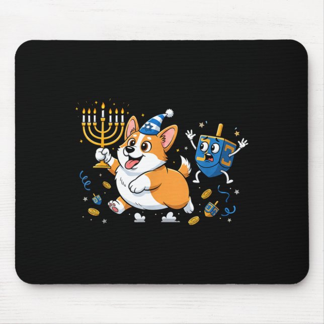 Funny Corgi Dreidel Menorah Hanukkah Kids Womens M Mouse Mat (Front)