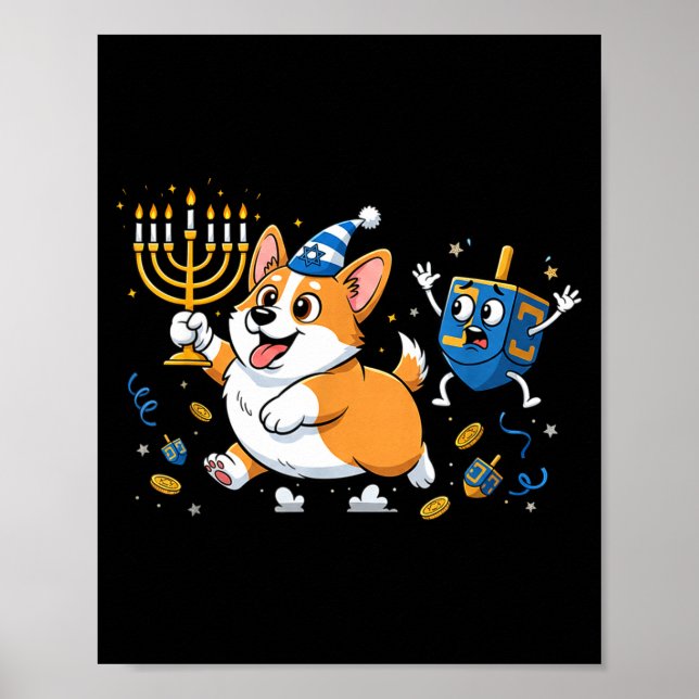 Funny Corgi Dreidel Menorah Hanukkah Kids Womens M Poster (Front)