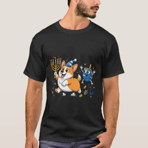 Funny Corgi Dreidel Menorah Hanukkah Kids Womens M T-Shirt