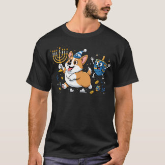 Funny Corgi Dreidel Menorah Hanukkah Kids Womens M T-Shirt