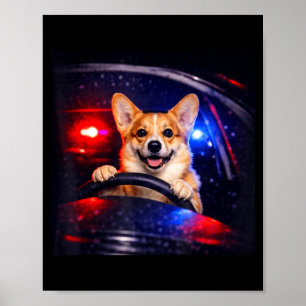 Funny corgi driving meme dog driving a car  poster