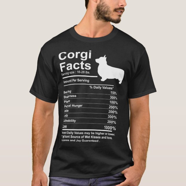 Funny Corgi Facts nutrition Gift Cardigan Pembroke T-Shirt (Front)