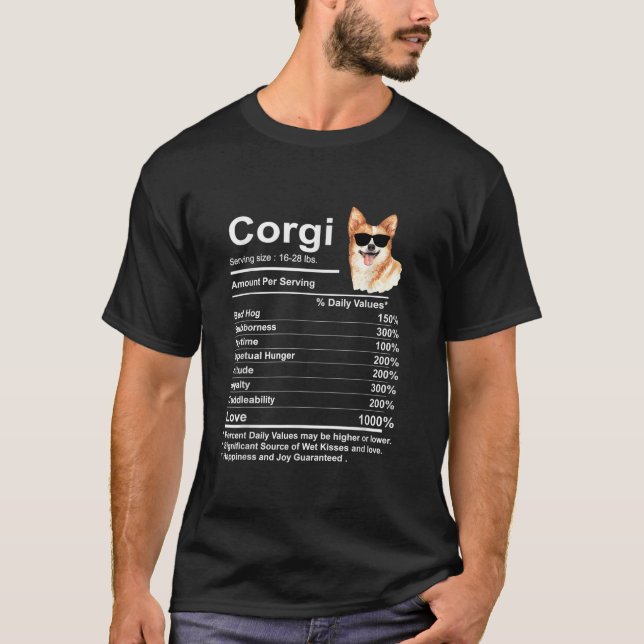 Funny Corgi Facts nutrition Gift Cardigan Pembroke T-Shirt (Front)