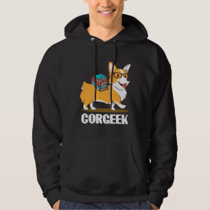Funny Corgi Geek Corgeek Book  Design Print  49 Hoodie