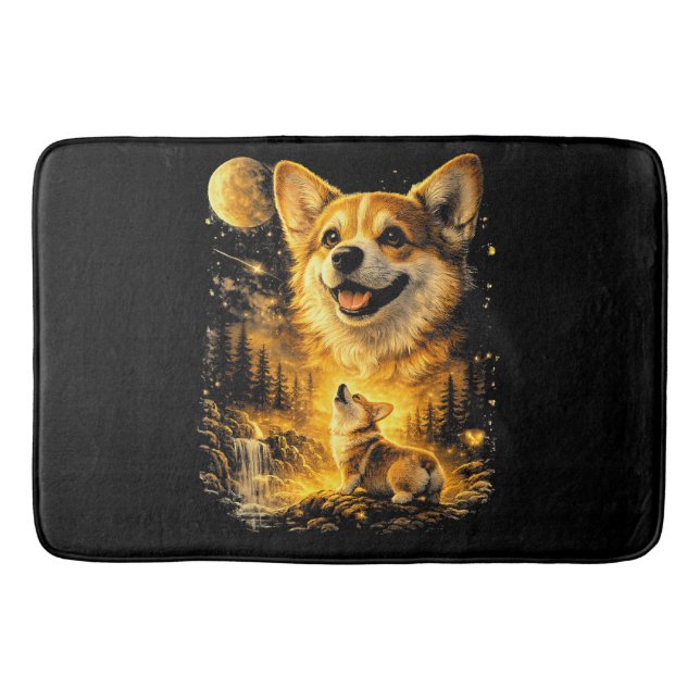 Funny Corgi Howling at The Moon Bath Mat (Front)
