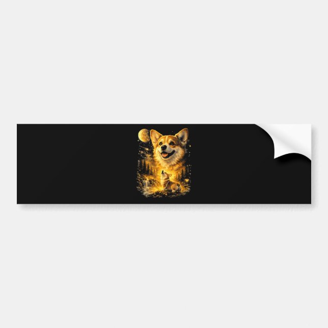 Funny Corgi Howling at The Moon Bumper Sticker (Front)