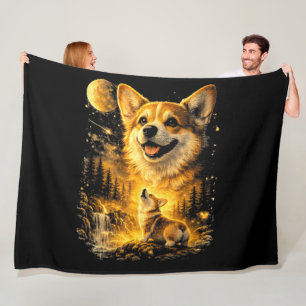 funny corgi howling at the moon fleece blanket