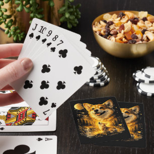 Funny Corgi Howling at The Moon Playing Cards