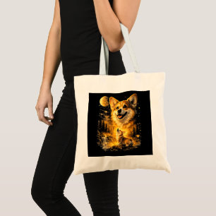 Funny Corgi Howling at The Moon Tote Bag