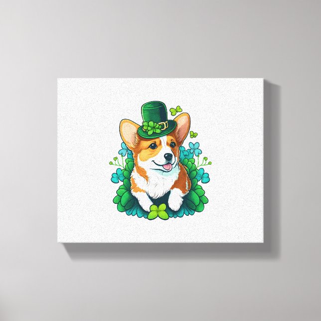 Funny Corgi Lover Shamrock Happy St Patricks Day Canvas Print (Front)