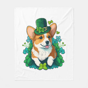 Funny Corgi Lover Shamrock Happy St Patricks Day Fleece Blanket