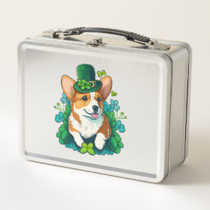 Funny Corgi Lover Shamrock Happy St Patricks Day Metal Lunch Box