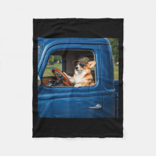 Funny corgi meme humorous dog driving truck road fleece blanket