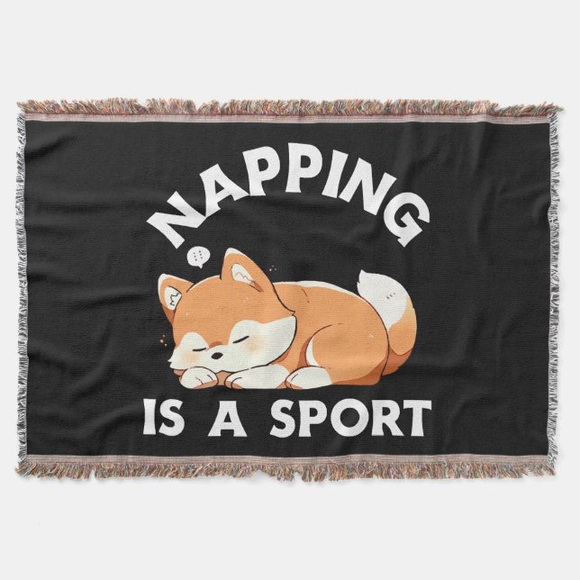 Funny Corgi Napping Is a Sport Dog Lover Throw Blanket (Front)