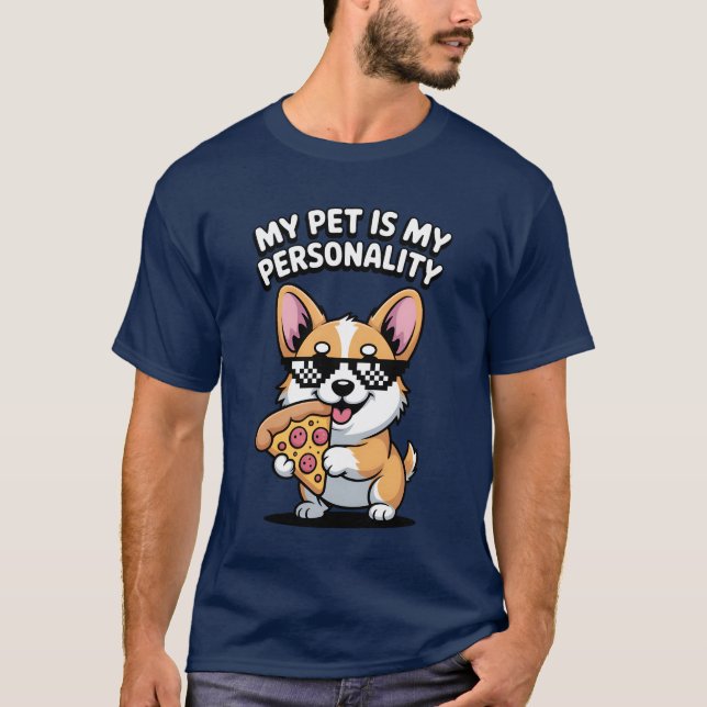 Funny Corgi Pizza Lover Pet Humour Tee (Front)