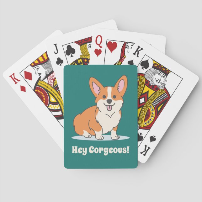 Funny Corgi Puppy - Hey Corgeous Playing Cards (Back)