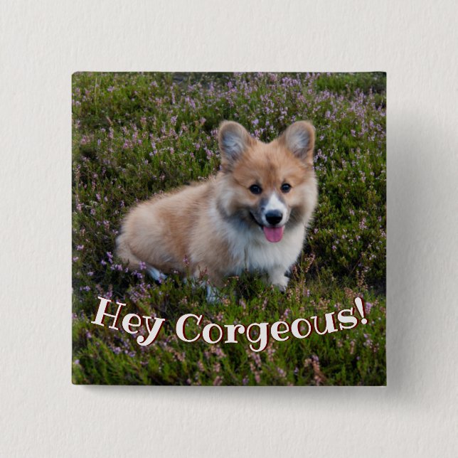Funny Corgi Puppy Pun 15 Cm Square Badge (Front)