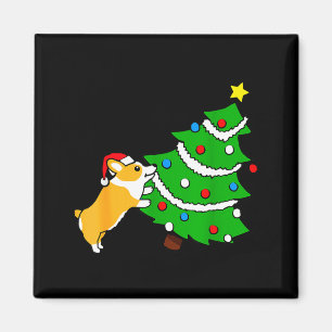 Funny Corgi Pushing Christmas Tree Xmas Dog Mom  Magnet