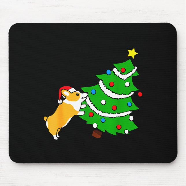 Funny Corgi Pushing Christmas Tree Xmas Dog Mom  Mouse Mat (Front)