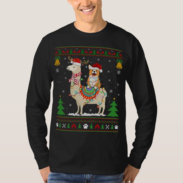 Funny Corgi Riding Llama Matching Ugly Corgi Chris T-Shirt (Front)