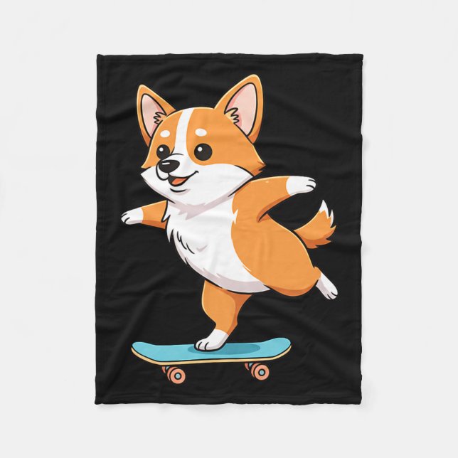 Funny Corgi Skater Skateboard Ballerina Mom Dad Ki Fleece Blanket (Front)