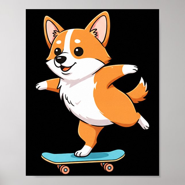 Funny Corgi Skater Skateboard Ballerina Mom Dad Ki Poster (Front)