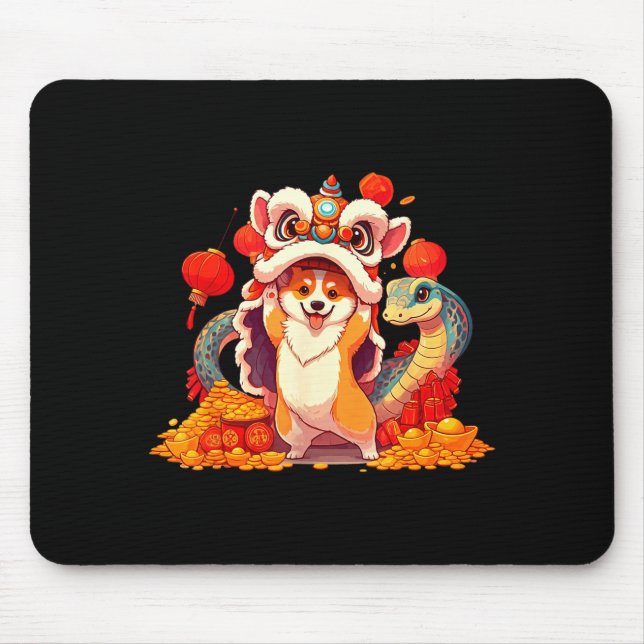 Funny Corgi Snake Chinese New Year 2025 Womens Men Mouse Mat (Front)