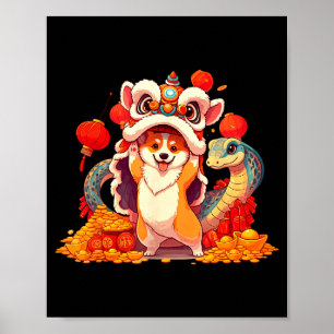 Funny Corgi Snake Chinese New Year 2025 Womens Men Poster