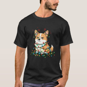 Funny Corgi Tangled in Christmas Lights Grumpy Hol T-Shirt