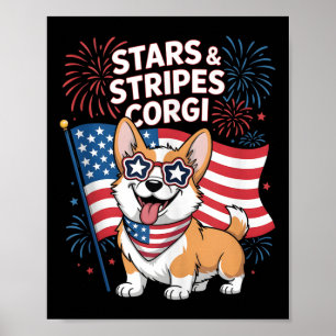 Funny Corgi Team American Patriotic Fourth Of July Poster