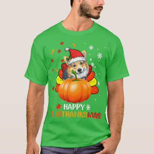Funny Corgi Turkey Hallothankmas Happy Thanksgivin T-Shirt