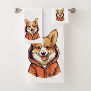 Funny Corgi Wearing Hoodie Bath Towel Set