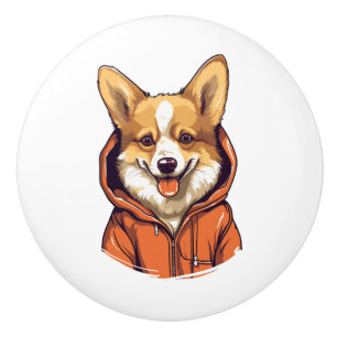 Funny Corgi Wearing Hoodie Ceramic Knob