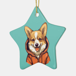Funny Corgi Wearing Hoodie Ceramic Tree Decoration