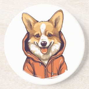 Funny Corgi Wearing Hoodie Coaster