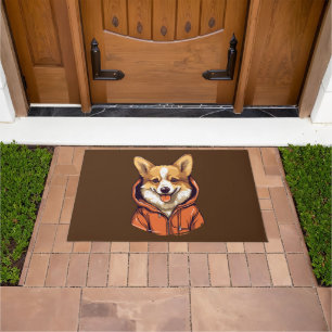 Funny Corgi Wearing Hoodie Doormat