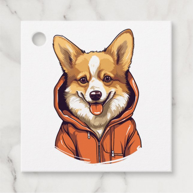 Funny Corgi Wearing Hoodie Favour Tags (Front)