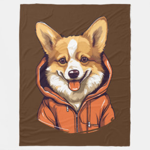Funny Corgi Wearing Hoodie Fleece Blanket
