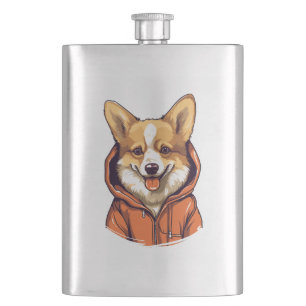 Funny Corgi Wearing Hoodie Hip Flask