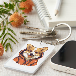 Funny Corgi Wearing Hoodie Key Ring