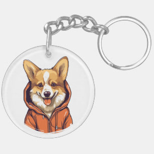 Funny Corgi Wearing Hoodie Key Ring