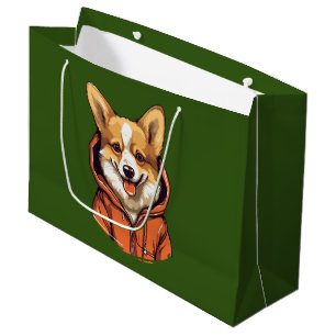 Funny Corgi Wearing Hoodie Large Gift Bag