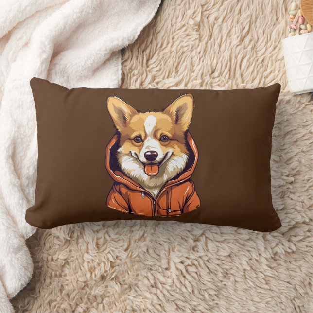 Funny Corgi Wearing Hoodie Lumbar Cushion (Blanket)