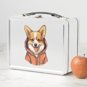 Funny Corgi Wearing Hoodie Metal Lunch Box