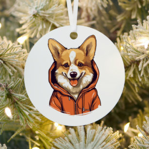 Funny Corgi Wearing Hoodie Metal Tree Decoration