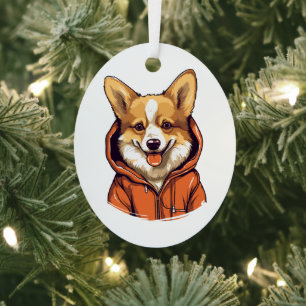 Funny Corgi Wearing Hoodie Metal Tree Decoration