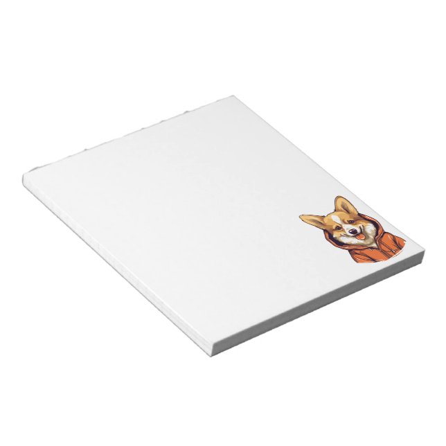 Funny Corgi Wearing Hoodie Notepad (Angled)