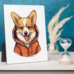 Funny Corgi Wearing Hoodie Plaque
